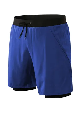 Men Quick Dry Breathable Elastic Shorts Blue 