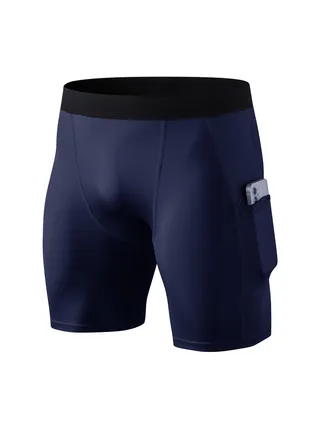 Men Quick Dry Breathable Elastic Shorts Dark Blue 