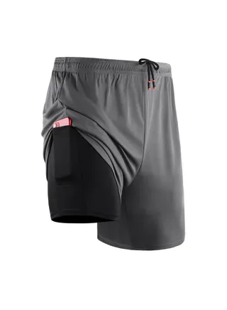 2-In-1 Workout Running Shorts Grey/Black 