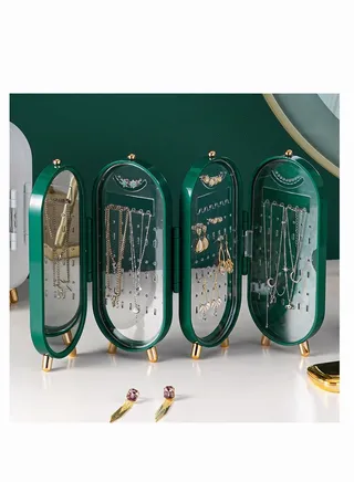 Jewelry Storage Box Earrings Display Stand Bracelet Necklace Organizer Foldable Portable Plastic Box 4 Doors 
