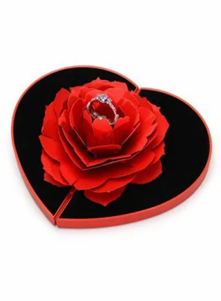 Ring Box, Engagement Rose Ring Box, Surprise Jewelry Storage Holder for Woman as Proposal Engagement Wedding Ring Jewelry Gift Case in Valentine's Day 