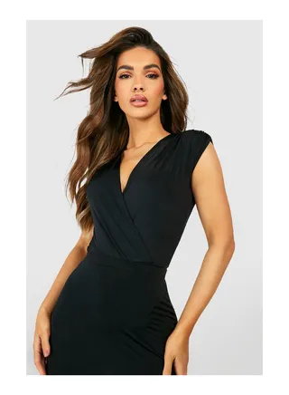 Slinky Plunge Front Shoulder Pad Bodysuit 