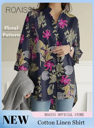 Ladies Stylish Lapel Shirt for Daily Commute - Single-Breasted Long Sleeve Top with Simple Design and Loose Fit Featuring a Beautiful Floral Pattern 