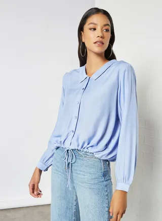 Drawstring Hem Top Pale Iris 