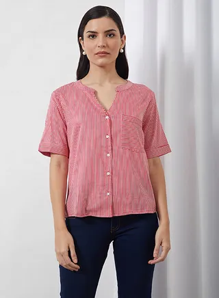 Overall Striped Pattern Blouse Red/White Stripe 