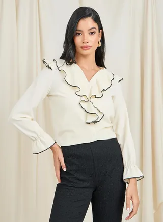 Ruffle Detail V Neck Blouse 