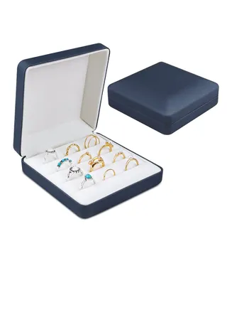 Travel Jewelry Organizer Case Small Leather Jewelry case Ring Storage Display Case PU Leather Jewelry Storage Bags for Women Portable Travel Jewelry Storage Bag for Earrings Rings Blue 