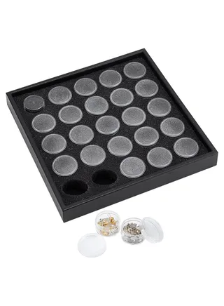 25 Grids Diamond Gemstone Display Box, Round Storage Box Clear Small Round Plastic Containers Box with Lid Jewelry Organizer Container for Nail Rhinestone Crystal Small Items, Jewelry 