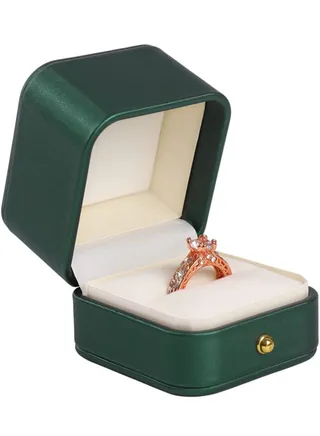 Ring Box, Premium Gorgeous Vintage Single Slot Square Leather Bearer Ring Box for Proposal Wedding Ceremony Anniversary 