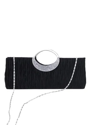 Luxury Rhinestone Pleated Evening Bag Black 