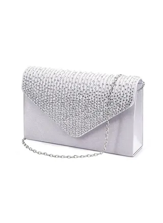 Satin Bridal Diamante Clutch Bag White 