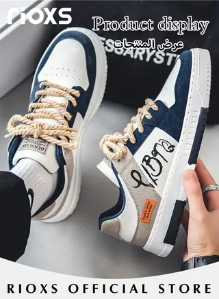 Men's Sports Casual Flat Shoes Lightweight Outdoor Running Shoes Breathable Fashion Colorblock Lace Up Sneakers 
