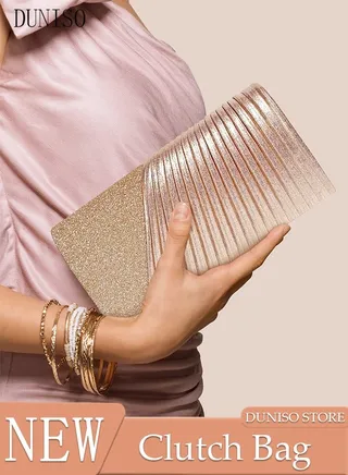 Women Shiny Glitter Evening Clutch Crossbody Bag Envelope Handbag Chain Purse for Wedding Formal Cocktail Party 