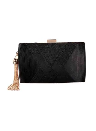 Women's Clutch Sweet Elegant Solid Color Tassel Decor Party Mini Bag Black 