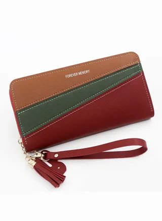 Women's Casual Zipper Clutch Bag Portable Large Capacity Long Wallet with Wrist Strap 19*10*3 cm 