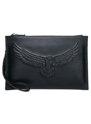 2-Fold Flying Eagle Pattern Casual Clutch Black 
