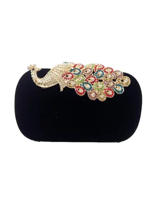 Velvet Rhinestone Decoration Wedding Party Evening Bag Black 