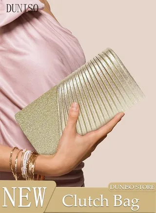 Women Shiny Glitter Evening Clutch Crossbody Bag Envelope Handbag Chain Purse for Wedding Formal Cocktail Party 