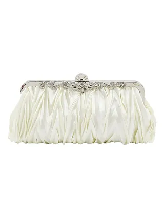 Satin Ruffle Clutch White 
