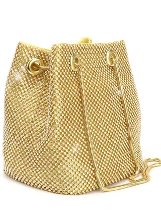 Women's Evening Bag Upgraded Size Full Rhinestones Bucket Bag Shining Shoulder for Party Wedding Date Night 