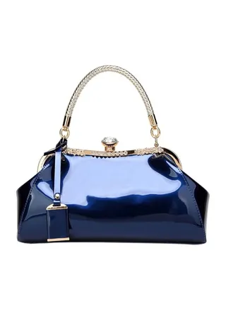 Rhinestone Studded Leather Clutch Blue 