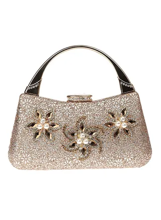 Printed Clutch With Handle Light Gold 