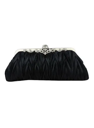 Satin Ruffle Clutch Black/Silver 