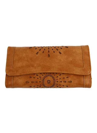Carved Hollow Hand Holding Clutch Brown 
