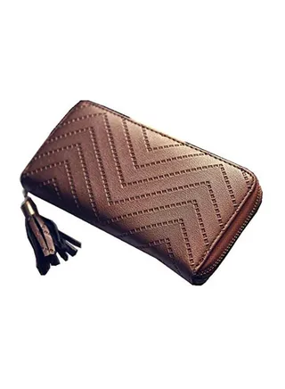 Tasseled Decoration Clutch Brown 