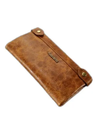 Double Zipper Leather Wallet Brown 