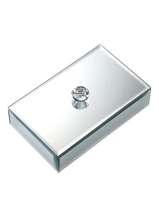 Jewellery Box with Glass Mirror Surface Crystal Handle Trinket Storage Box Rings Holder Earrings Necklace Bracelet Organizer Treasure Chest Case Keepsake Box Gift for Women Girls 