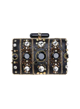 Stone Studded Party Clutch Black/Gold/Silver 