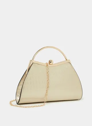 Textured Top Handle Clutch Bag
