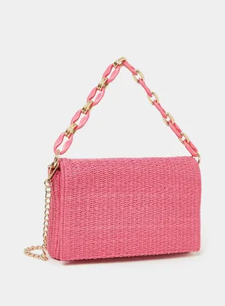 Straw Chain Link Clutch Bag