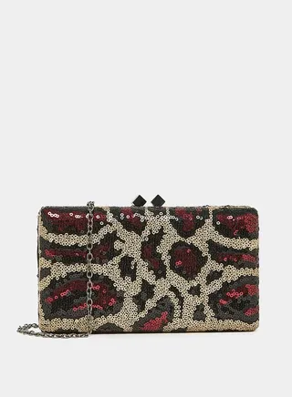 Sequin Snake Texture Clutch Bag with Chain Strap