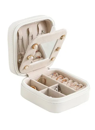 Travel Jewelry Box Organizer  for Women Girls Wife , Jewelry Storage Case Display Earrings Bracelets Rings Necklaces, PU Leather & Soft Velvet Lined with Mirror 