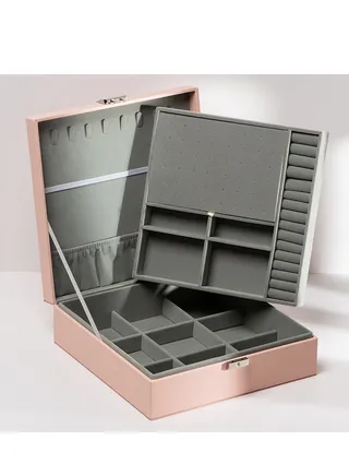 3-Layer PU Leather Jewellery Storage Box Multifunction Jewelry Case for Women 