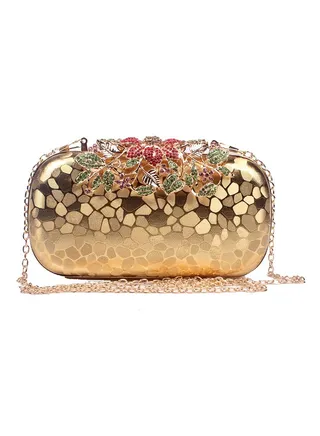 Imitated Crystal Rhinestone Formal Clutch Gold 