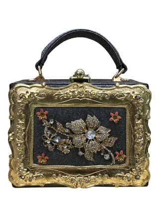 Versatile Vintage Luxury Rhinestone Decor Clutch Grey/Gold 