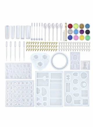 DIY Jewelry Casting Molds More Than 120 Designs Contains 8 Silicone Jewelry Resin Molds with 70 Designs,1 Earring Molds with 25 Designs,2 Necklace Bear Molds,3 Diamonds Mold 229Pcs 