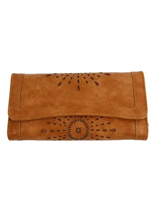 Vintage Carved Hollow Clutch Brown 