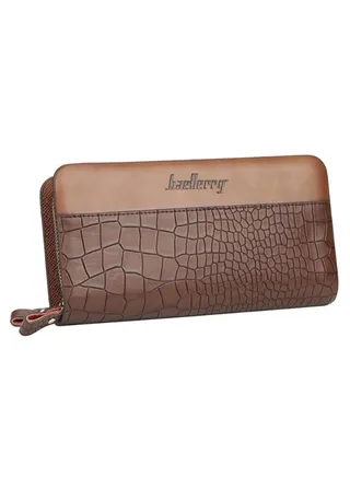 Crocodile Pattern Patchwork Hand Hold Clutch Brown 