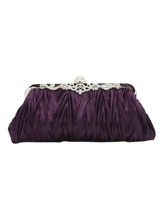 Satin Ruffle Clutch Purple/Silver 
