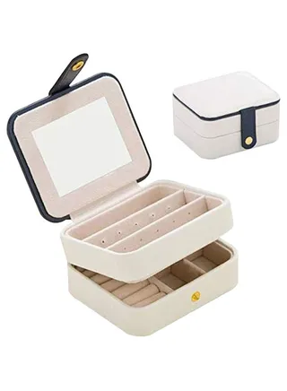 Portable Jewelry Organizer Box With Mirror 