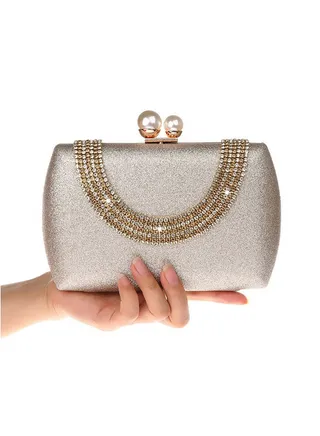 Stone Detail Gliter Clutch Light Gold 
