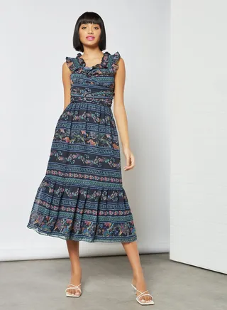 Floral Print Midi Dress Navy 