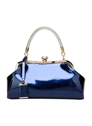 Rhinestone Studded Leather Clutch Blue 