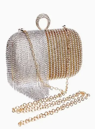 Stone Embellished Clutch Gold/Silver 