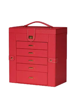 High-end portable multi-functional jewelry box five-layer large-capacity pu leather double-open jewelry storage box 