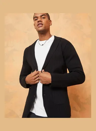 Cardigan Style Slim Fit Knitted Front Button Blazer 